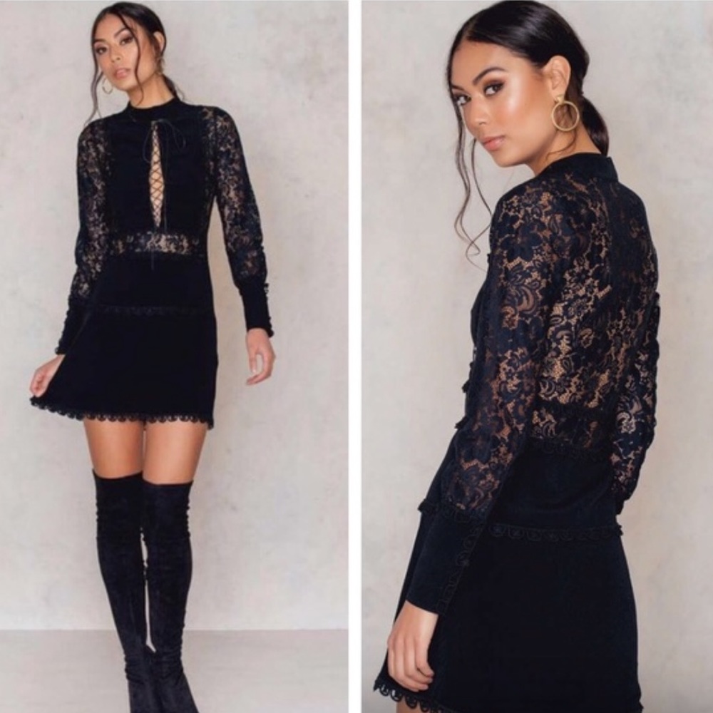 For love and lemons lace tie up long sleeve dress